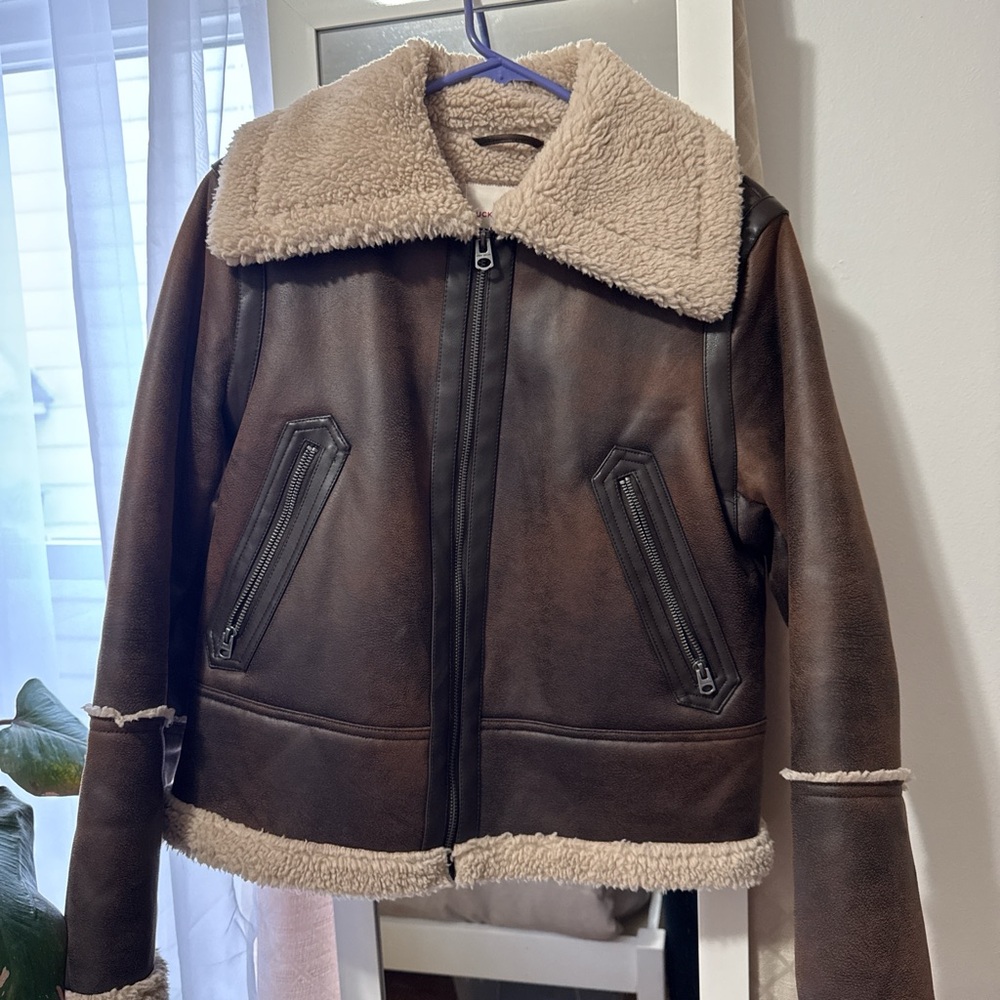 Lucky Brand brown and cream sherpa lined leather jacket